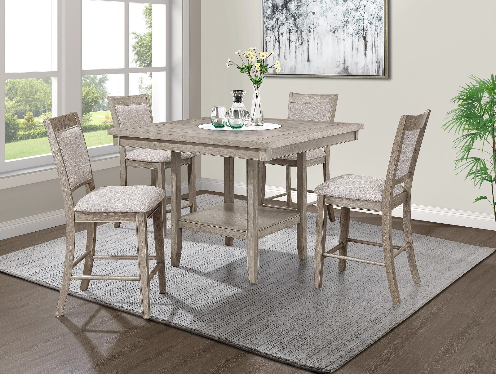 5pc Rustic Oak Finish Counter Ht. Dining Table Set
